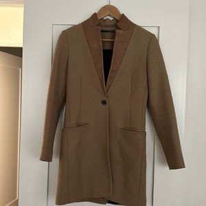 All saints coat with leather detail - tan, good condition